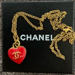 CHANEL  small Gold  plated Necklace with Red Heart Pendant